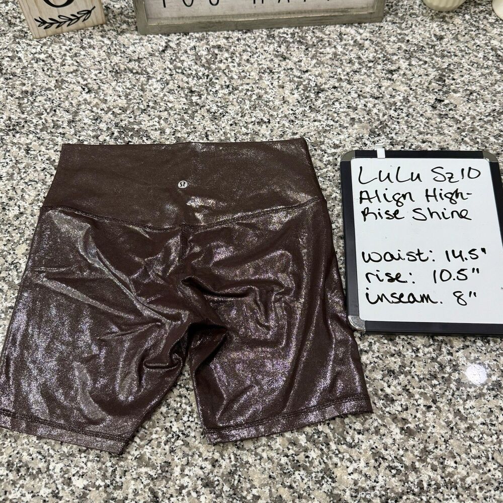 Lululemon Align HighRise Short 8" Shine Radiate Foil Print French Press Brn Sz10 - Picture 3 of 7